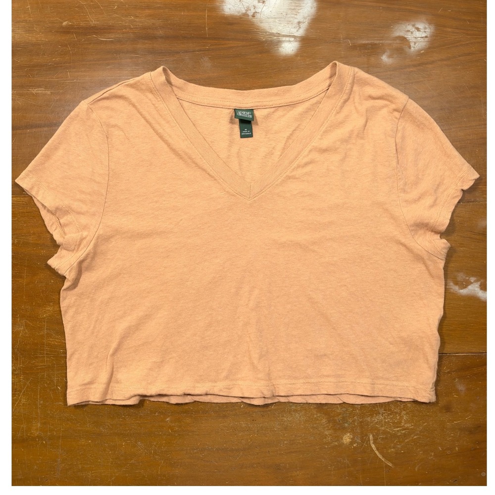 Wild Fable V-Neck Crop Top Women Size M Peach Short Sleeve Tee Excellent 0663